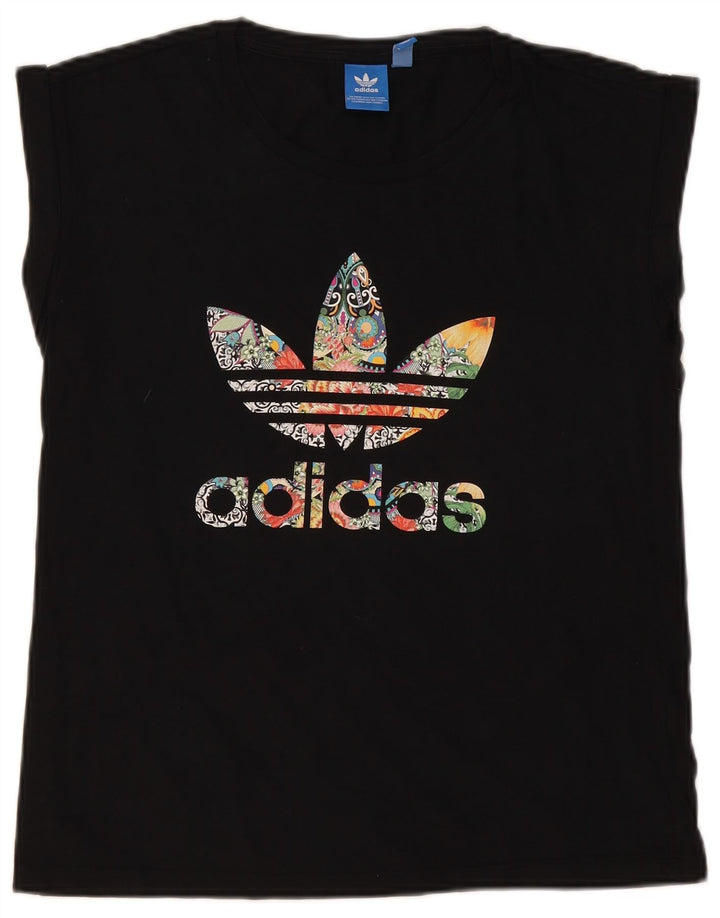 Adidas Damen Ärmelloses Grafik-T-Shirt-Oberteil UK 12 Medium Schwarz
