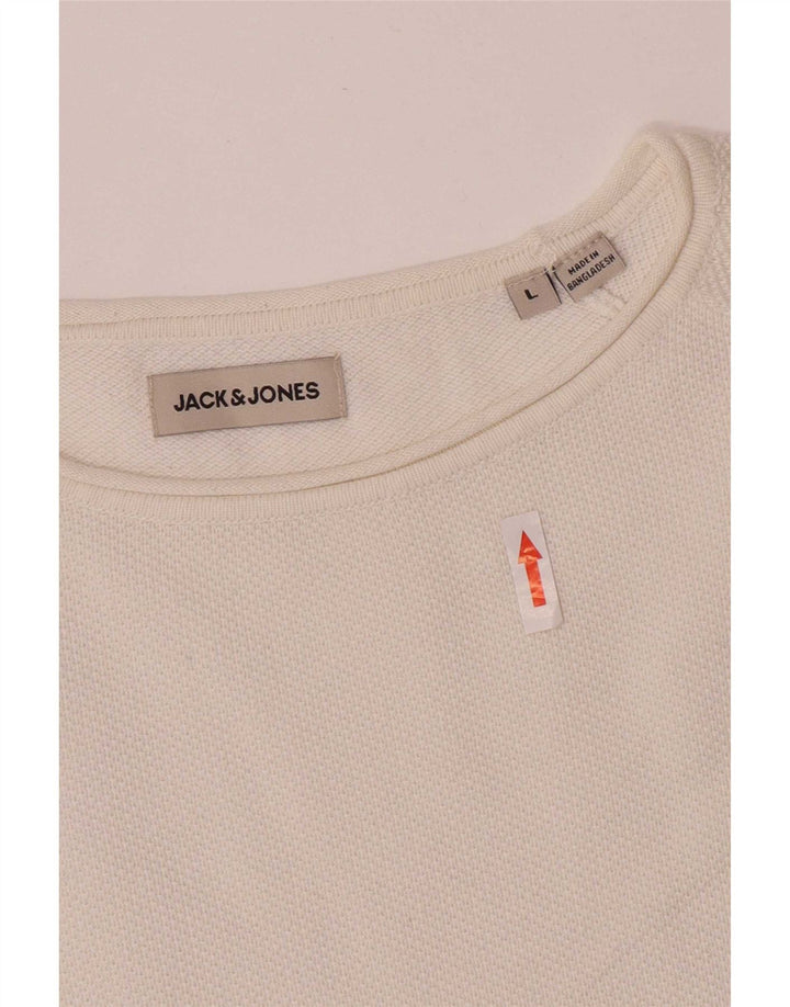 Jack & Jones Herren-Pullover mit U-Boot-Ausschnitt, groß, aus weißer Baumwolle