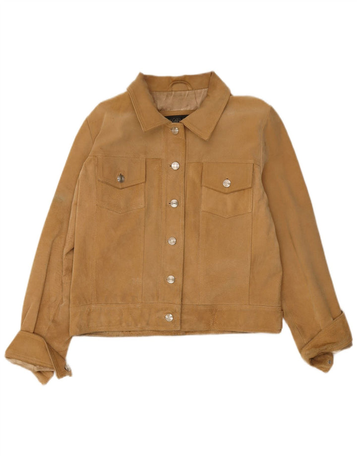 Staccato Damen Crop Wildlederjacke EU 38 Mittelbraunes Leder