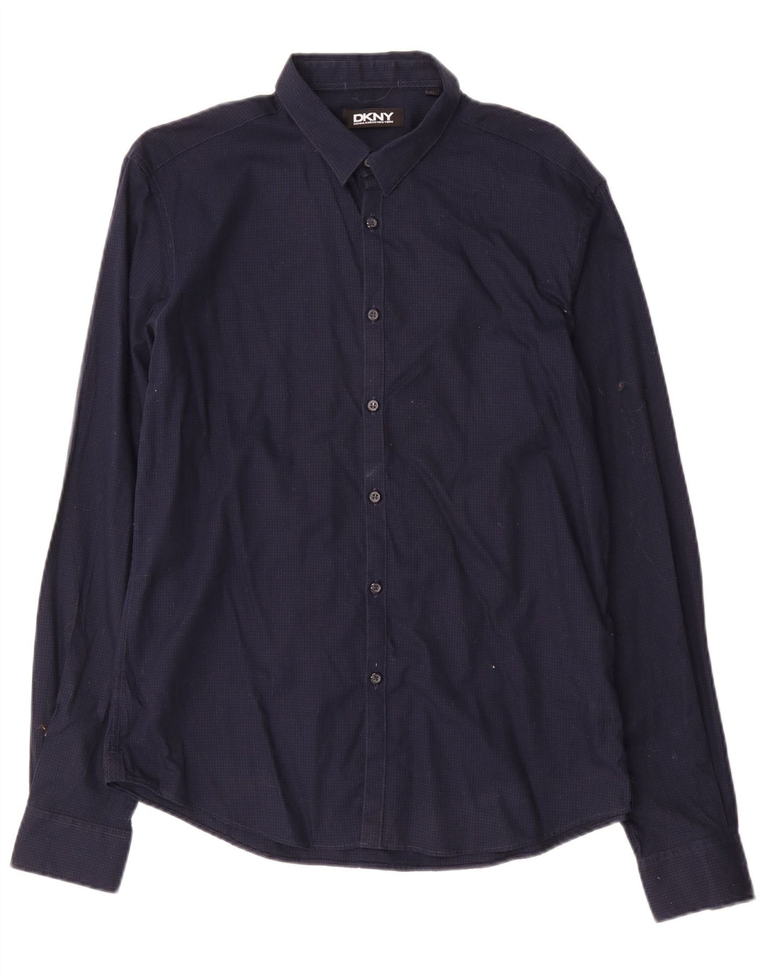 Dkny Herrenhemd, groß, marineblau, Gingham-Baumwolle