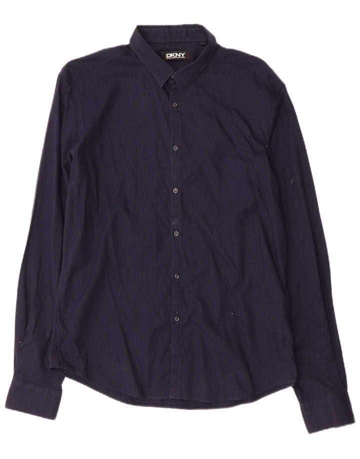 Dkny Herrenhemd, groß, marineblau, Gingham-Baumwolle