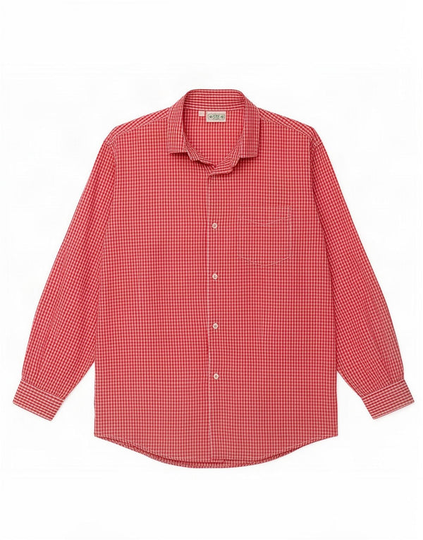 Benetton Jungen O12 Hemd, 8–9 Jahre, große rote Gingham-Baumwolle