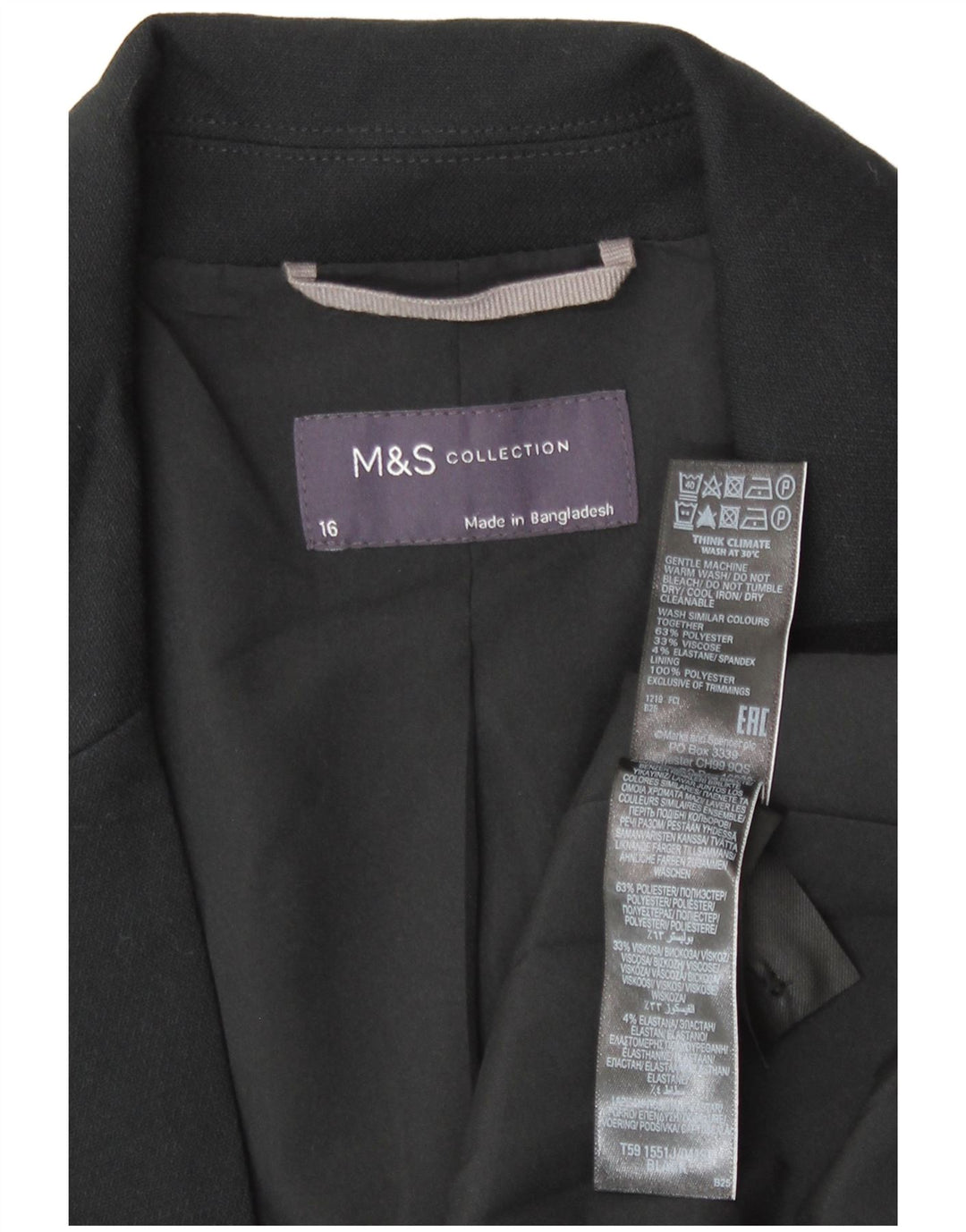 Marks & Spencer Damen-Blazerjacke mit 1 Knopf, UK 16, Größe L, Schwarz, Polyester