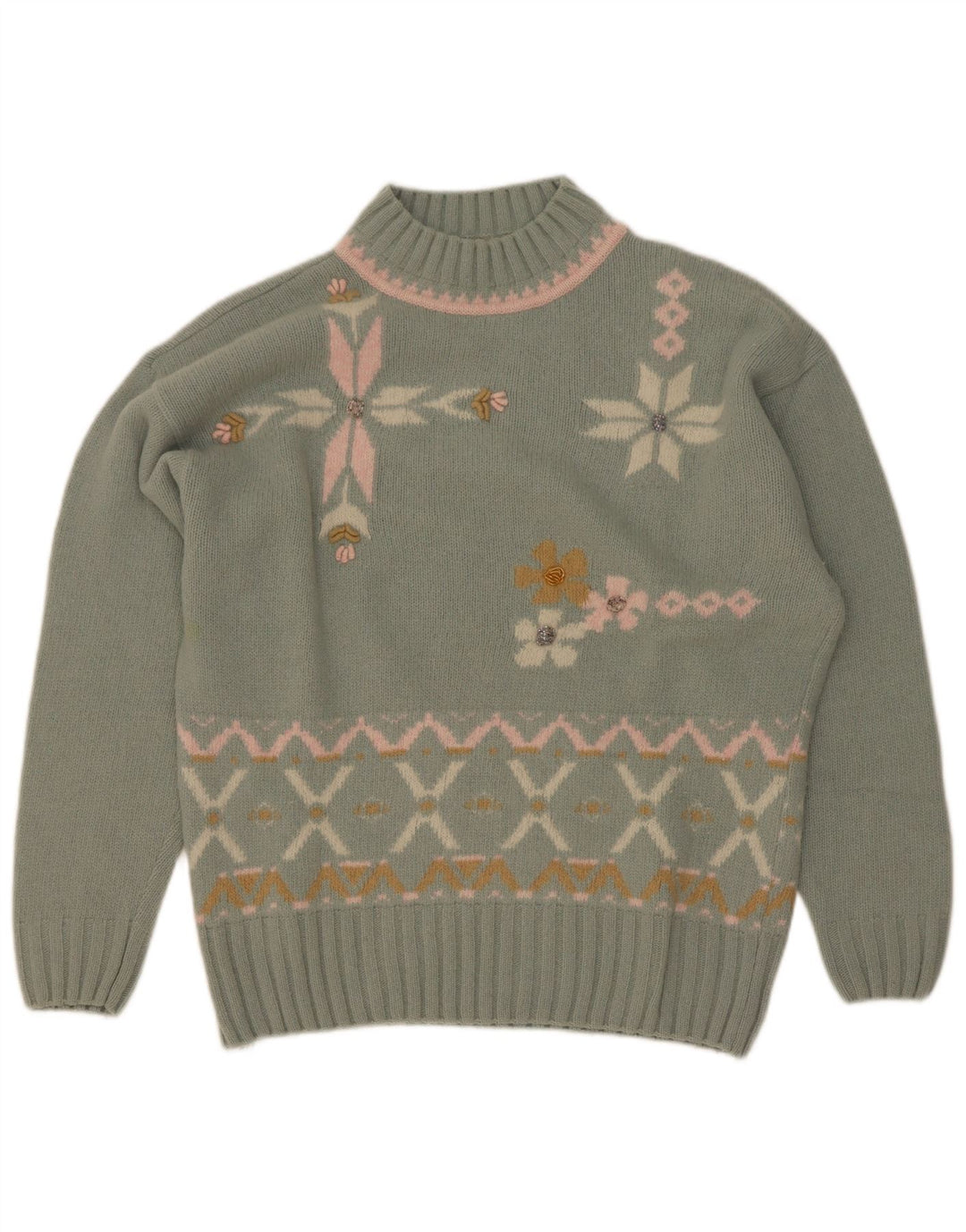 Maximilian Rollkragenpullover für Damen, UK 14, Mittelgrün, Fair Isle