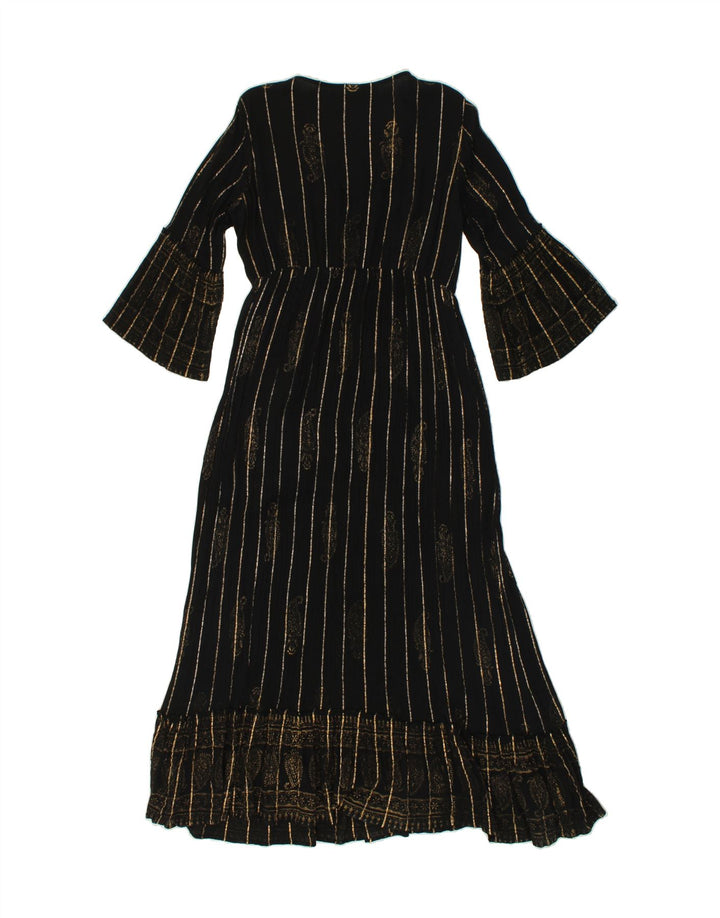 VINTAGE Damen Maxikleid mit 3/4-Ärmeln, Einheitsgröße, schwarz gestreift