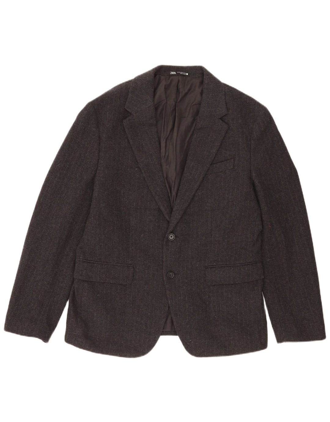Zara Herren-Blazer mit 2 Knöpfen, EU 52, große grau gestreifte Wolle