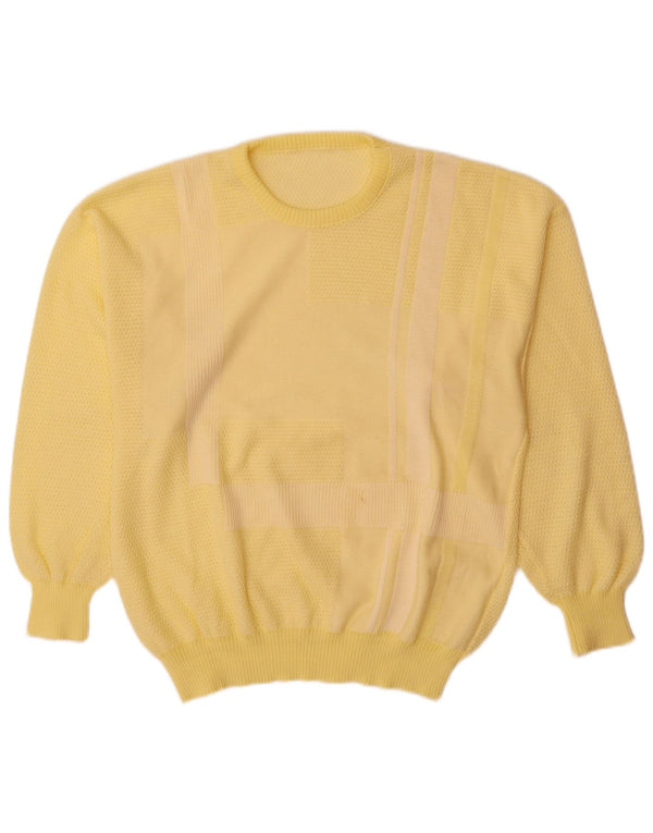 Vintage Herren-Pullover mit Rundhalsausschnitt, groß, gelb, Farbblock