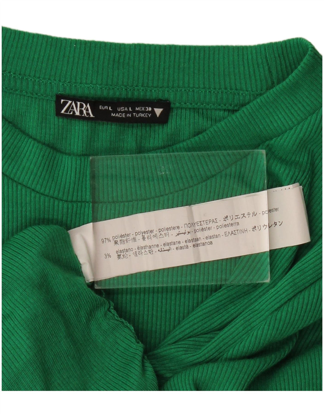 ZARA Womens Crop Top Long Sleeve UK 14 Large Green Polyester