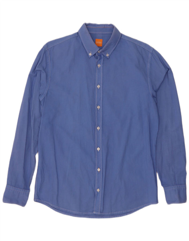 Hugo Boss Herren-Slim-Fit-Hemd, groß, aus blauer Baumwolle