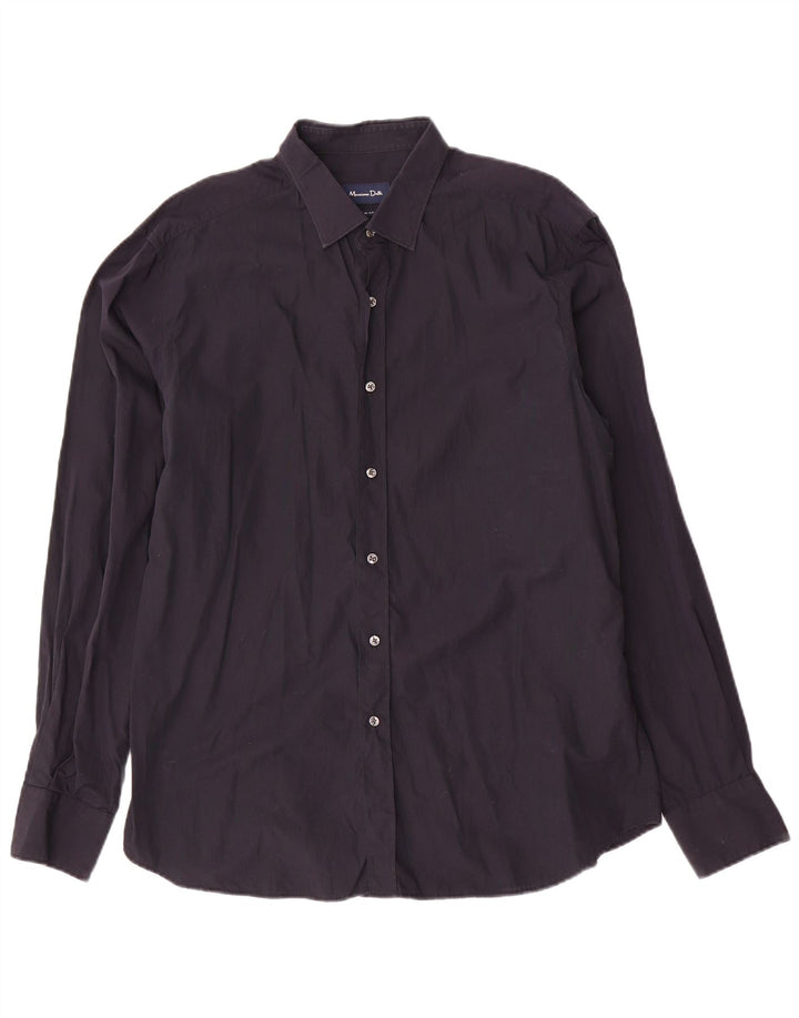 MASSIMO DUTTI Herren Slim Fit Hemd XL Marineblau Baumwolle