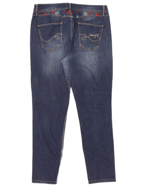 Desigual Damen Slim Jeans W34 L28 Blau geblümte Baumwolle