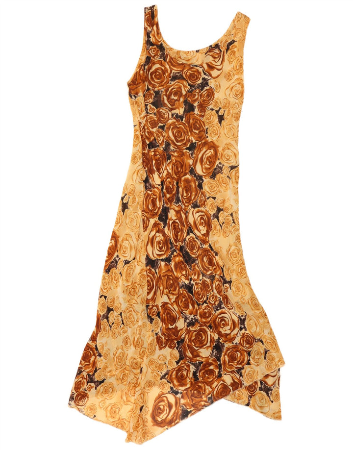 Vintage Damen Ärmelloses asymmetrisches Kleid IT 44 Mittelbraun geblümt