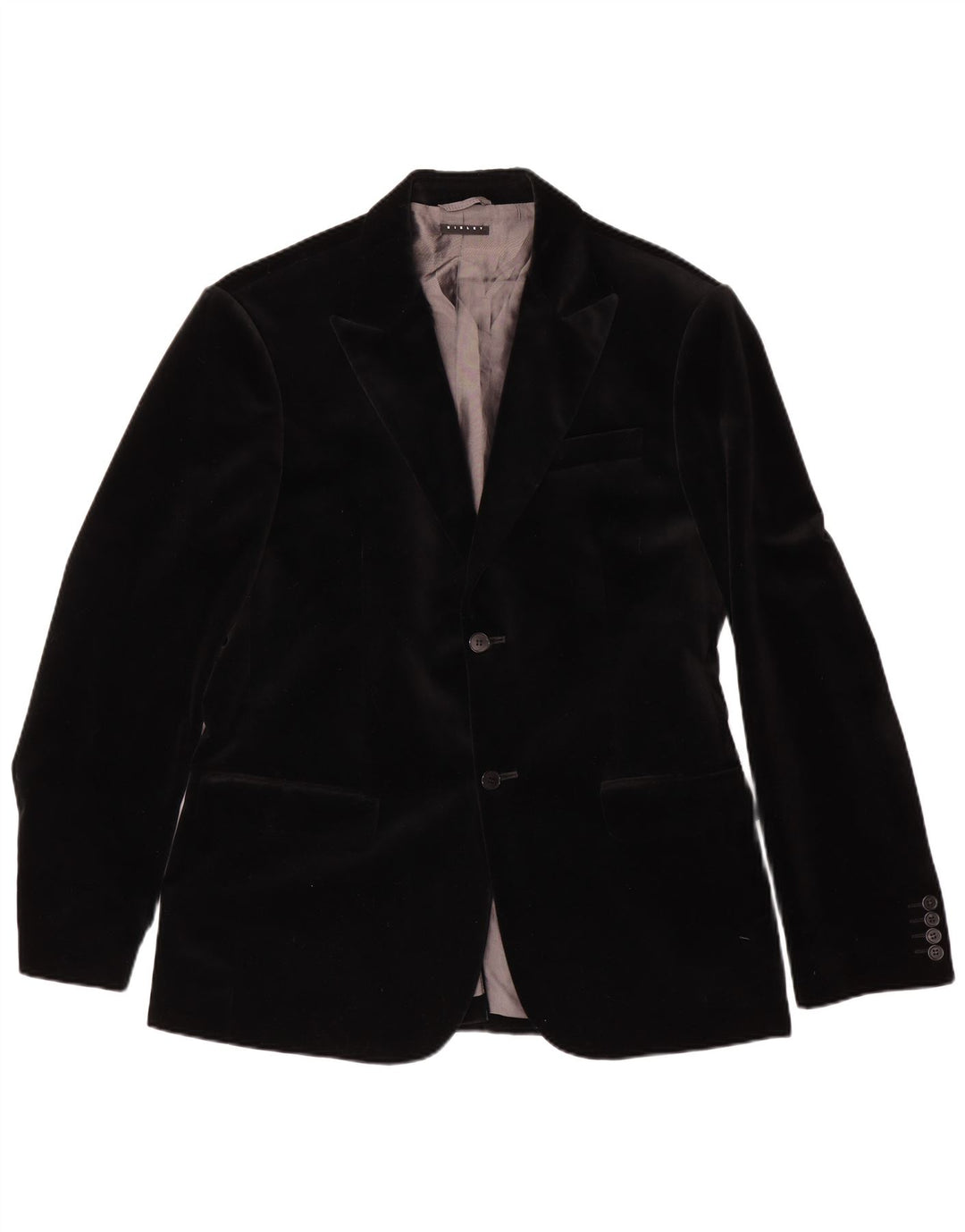Sisley Herren-Blazer aus Samt mit 2 Knöpfen, IT 52 XL, schwarze Baumwolle