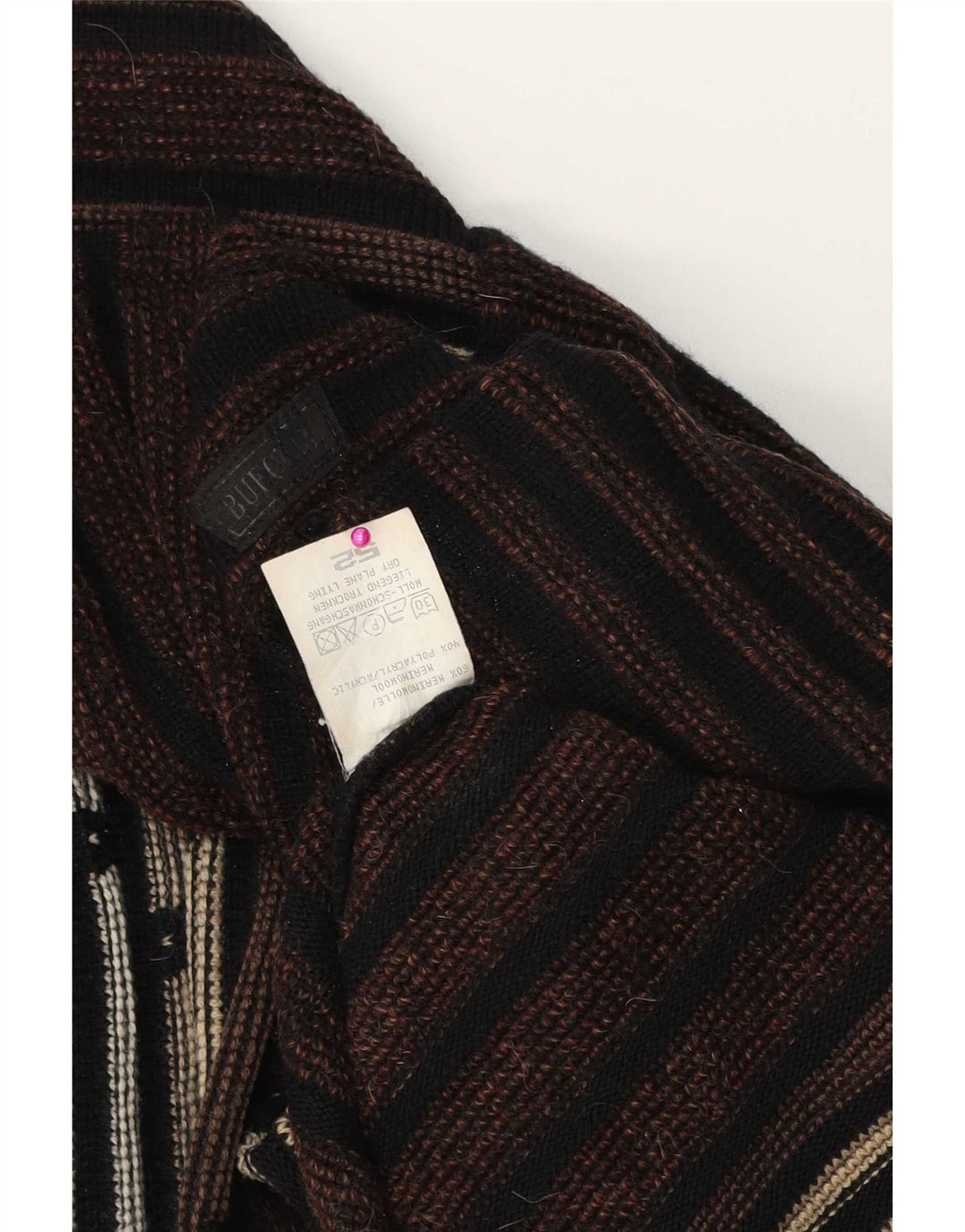 Bueckle Herren-Pullover mit Rundhalsausschnitt, Größe 52, groß, braun gestreift, Polyacryl