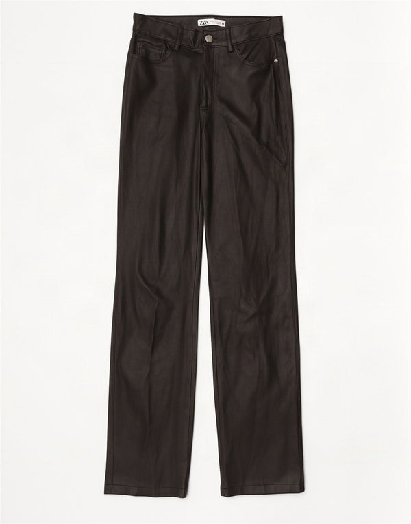 Zara Damen Gerade Kunstlederhose EU 36 XS W26 L31 Schwarz