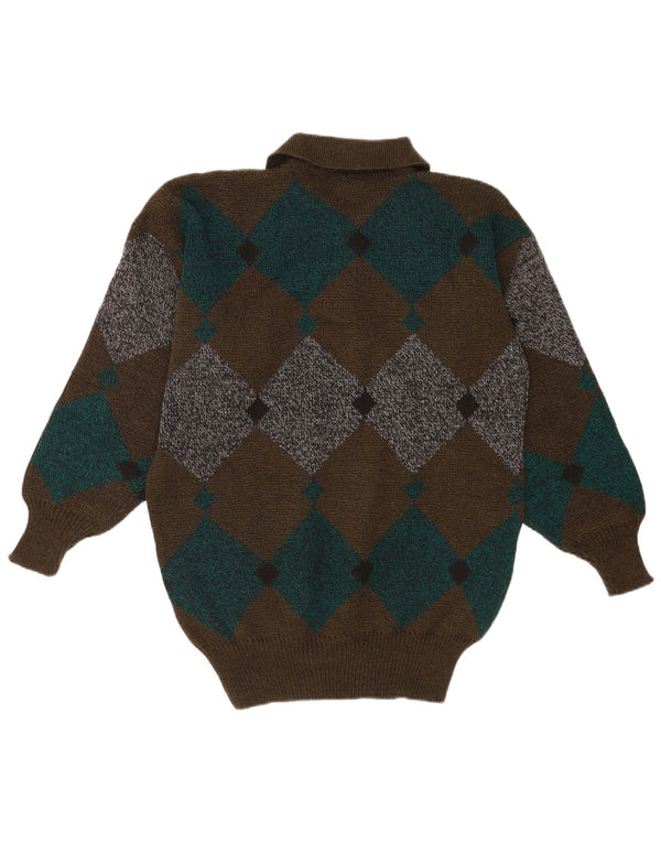 Vintage Herren Rollkragenpullover Pullover Mittelbraun Argyle/Diamond Classic
