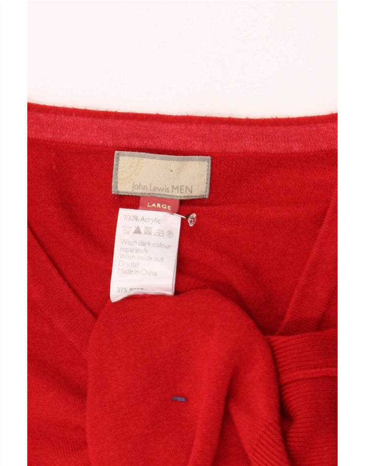 John Lewis Herren-Pullover mit V-Ausschnitt, großes rotes Acryl