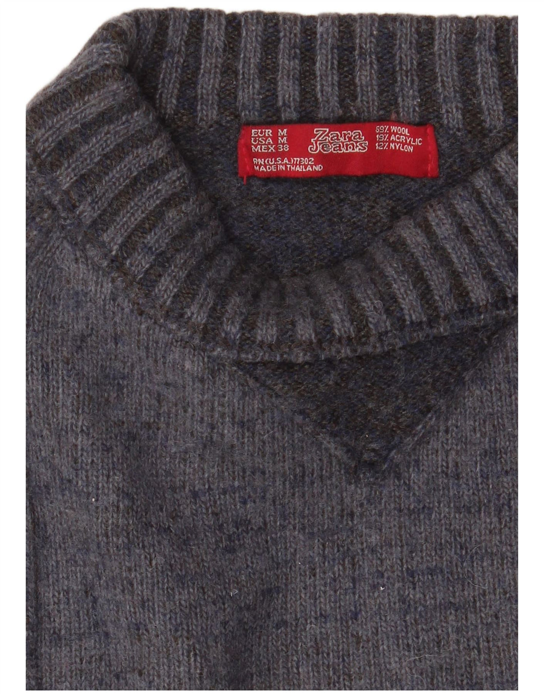 Zara Herren-Pullover mit Rundhalsausschnitt, mittelgraue Colourblock-Wolle