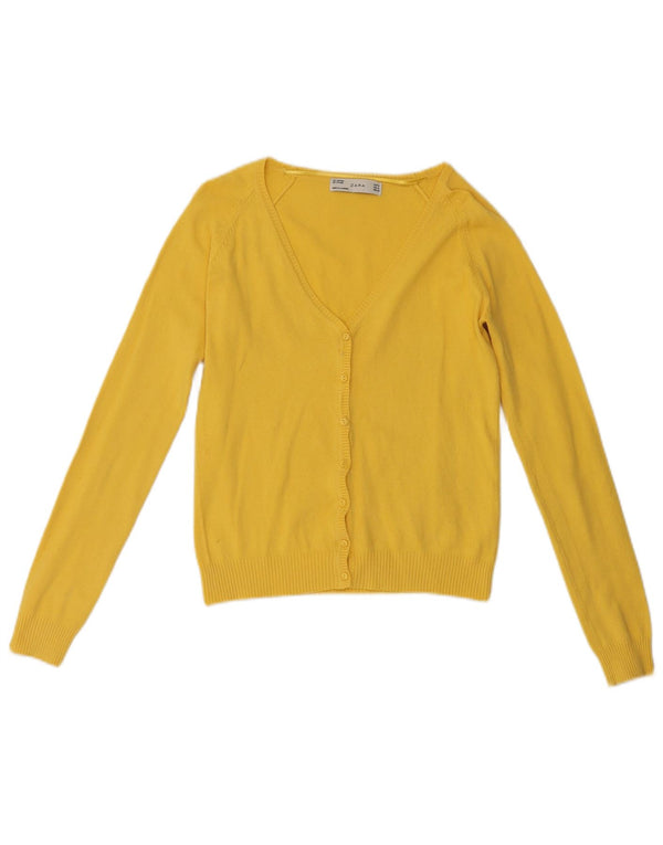 Zara Damen Crop Cardigan Pullover UK 10 Small Gelbe Baumwolle
