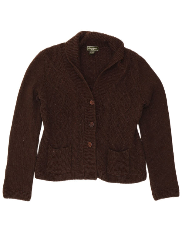 Eddie Bauer Damen-Cardigan-Pullover UK 12 Mittelbraun gefleckte Baumwolle