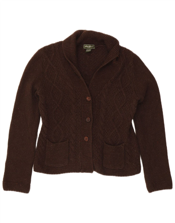 Eddie Bauer Damen-Cardigan-Pullover UK 12 Mittelbraun gefleckte Baumwolle