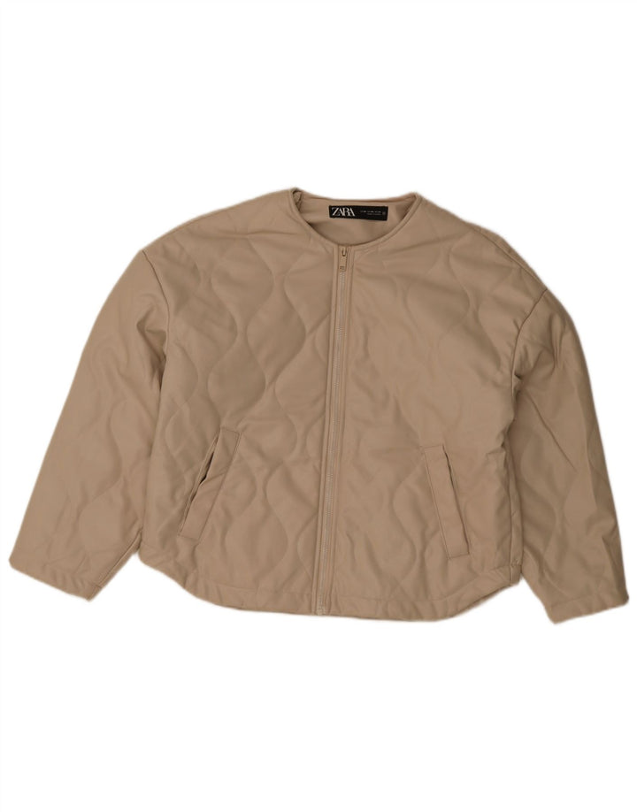 Zara Damen Übergroße Steppjacke aus Kunstleder UK 6 XS Beige Polyester