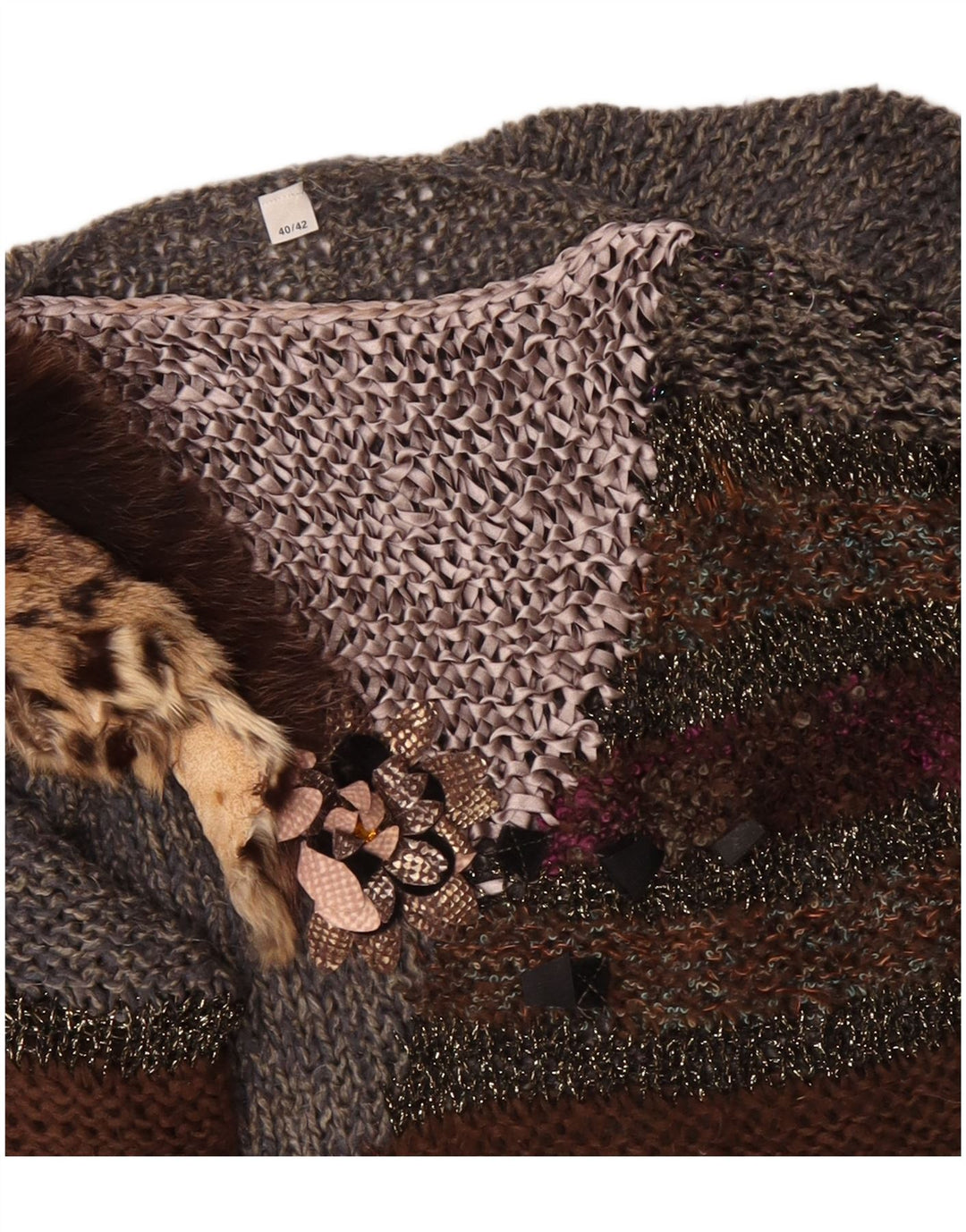 VINTAGE Damen-Pullover mit U-Boot-Ausschnitt, EU 40/42, Mittelgrau, Farbblock