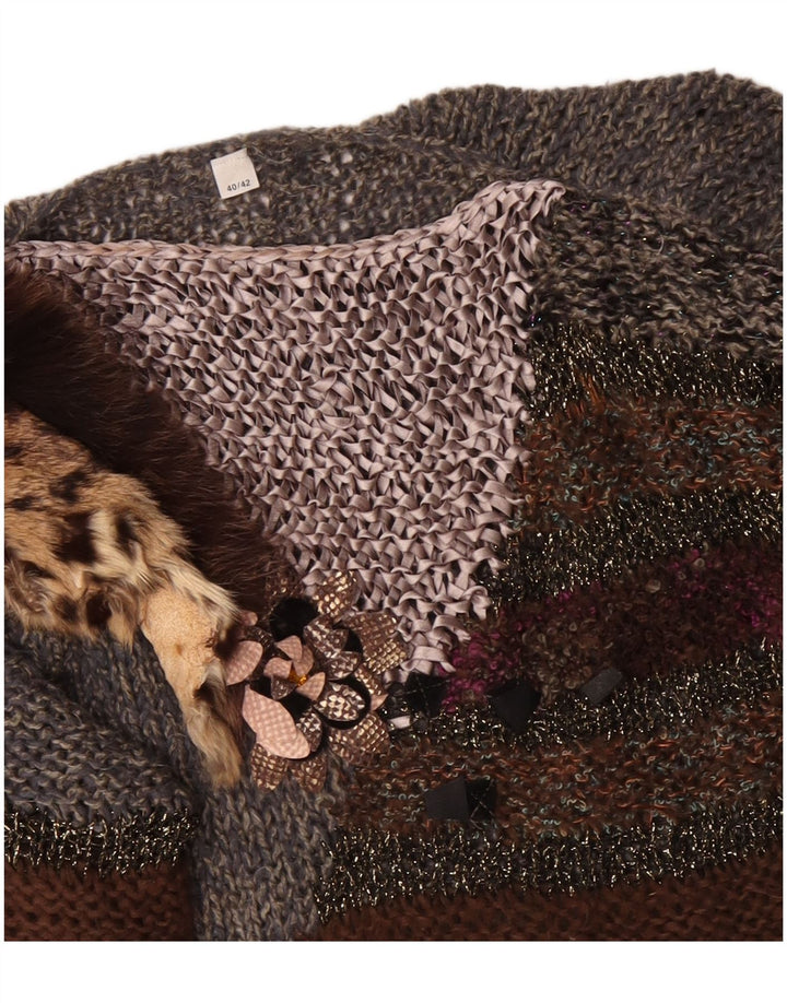 VINTAGE Damen-Pullover mit U-Boot-Ausschnitt, EU 40/42, Mittelgrau, Farbblock