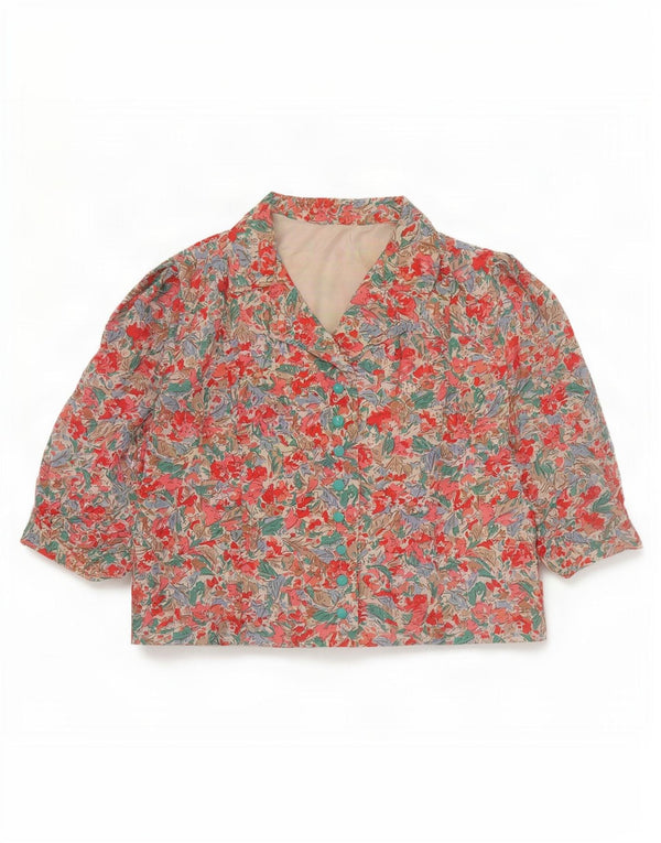 Vintage Damen Crop 3/4-Ärmel-Hemdbluse UK 14 Mittelrosa geblümt