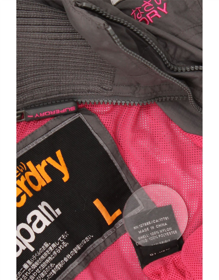 Superdry Damen-Regenjacke mit Kapuze, UK 16, großes graues Nylon