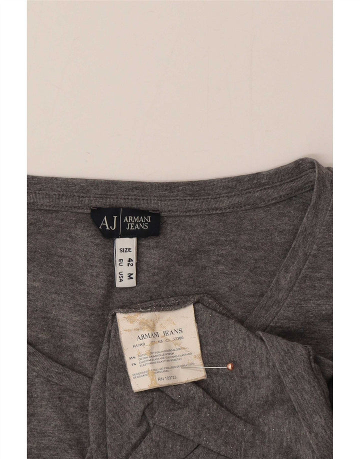 Armani Jeans Damen Graphic Top Langarm UK 12 Mittelgraue Baumwolle
