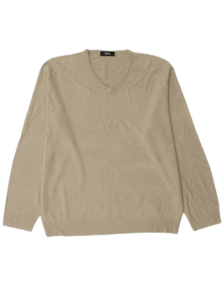 Marks & Spencer Herren-Pullover mit V-Ausschnitt, groß, beige, Acryl