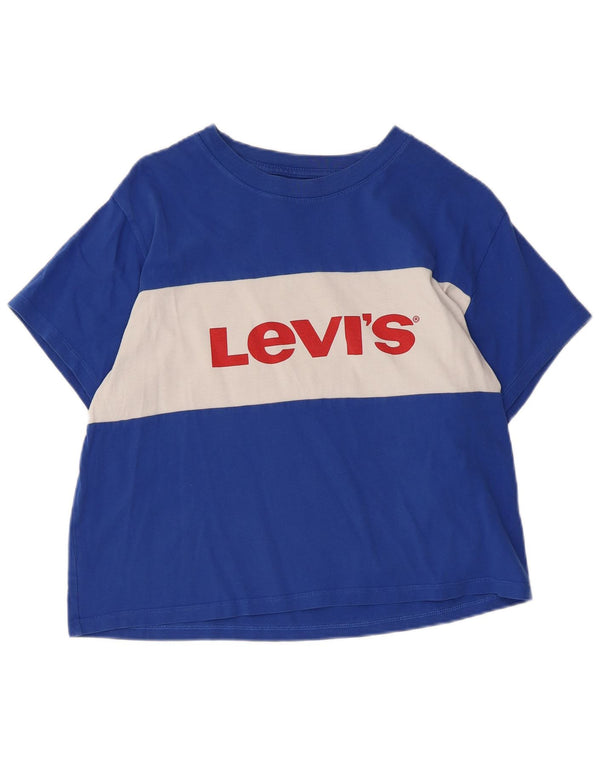 LEVI'S Damen Crop Graphic T-Shirt Top UK 10 Small Blau Farbblock