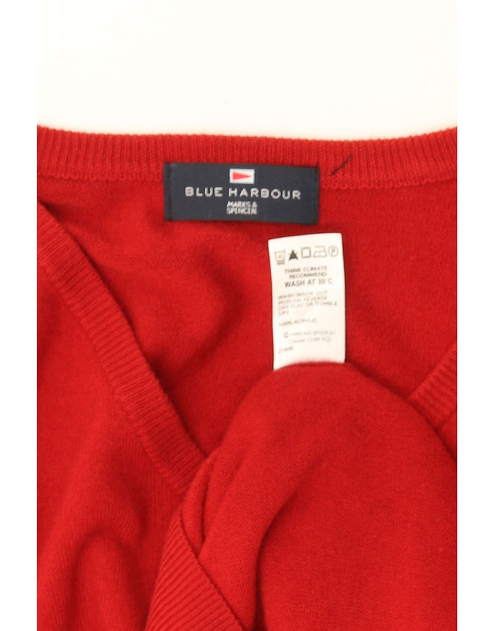 MARKS & SPENCER Herren Blue Harbour V-Ausschnitt Pullover Größe S Rot Acryl