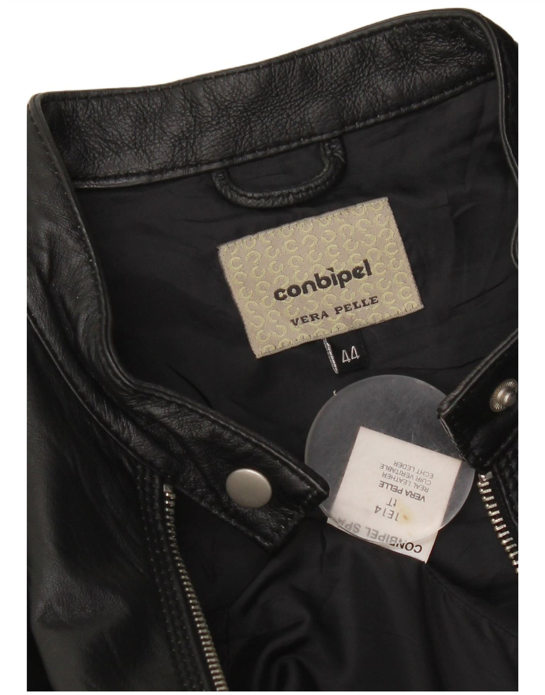 Conbipel Damen Crop Leder Bikerjacke IT 44 Mittelschwarzes Leder