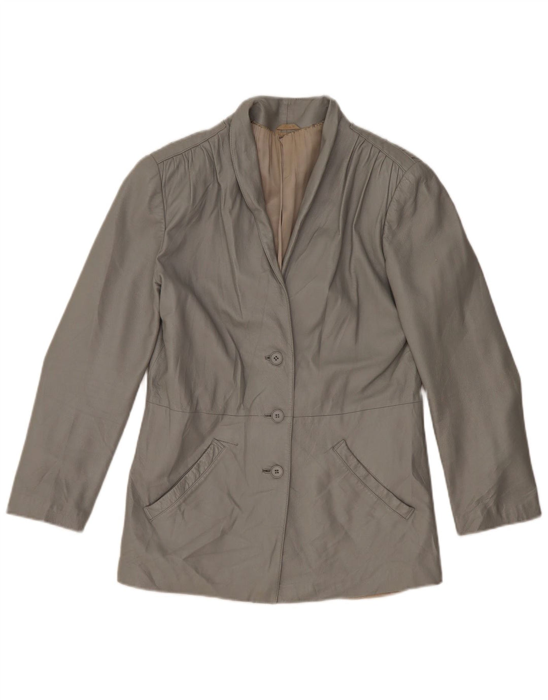 Vintage Damen Lederjacke UK 14 Mittelgraues Leder