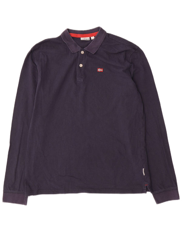Napapijri Herren-Langarm-Poloshirt XL aus marineblauer Baumwolle