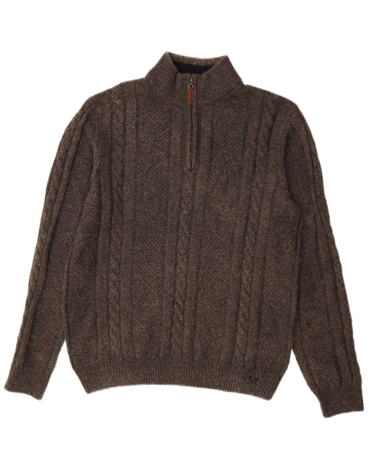 Crew Clothing Herren-Pullover mit Reißverschluss am Hals, große graue Wolle