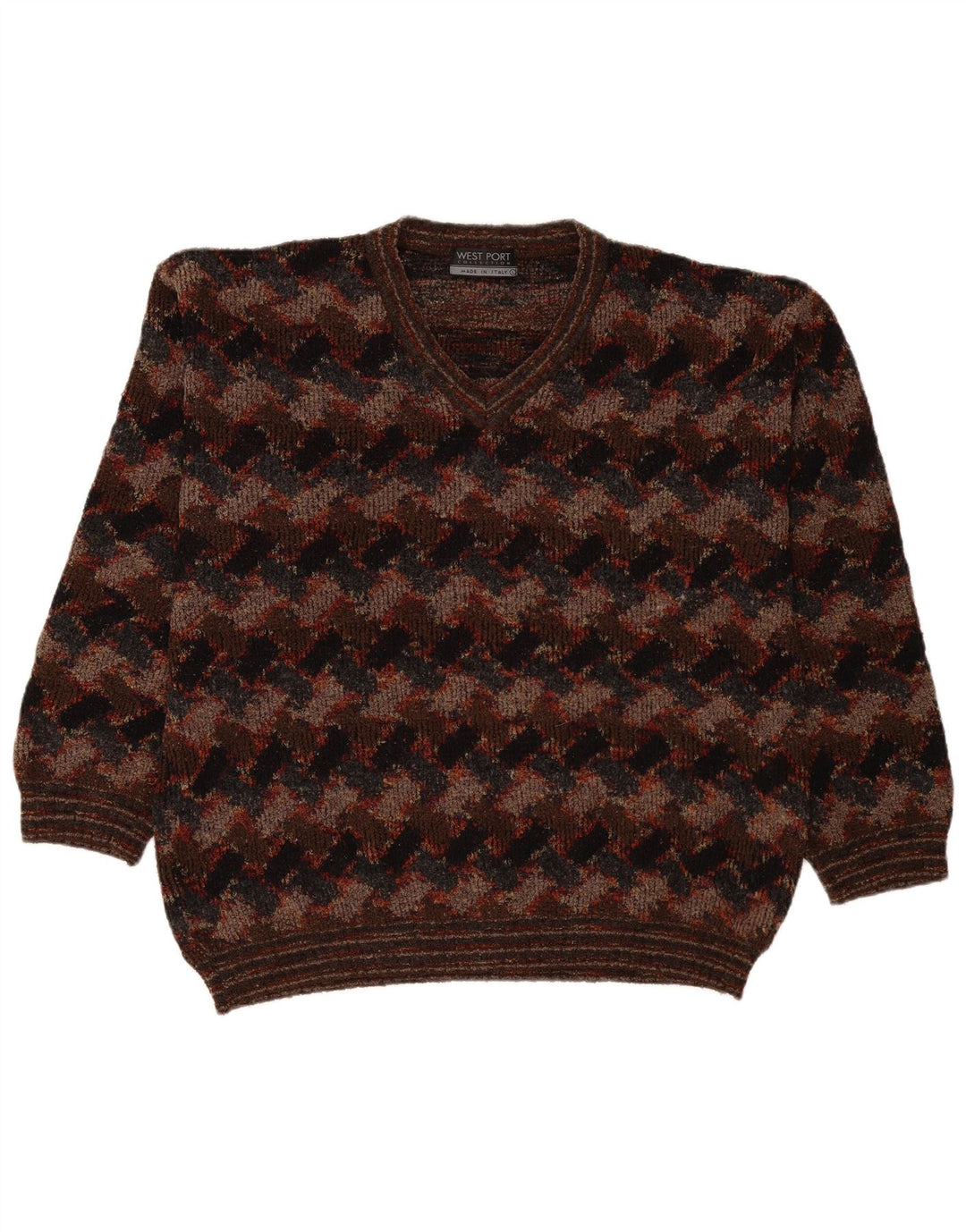 West Port Herren-Pullover mit V-Ausschnitt, groß, braun, geometrisch