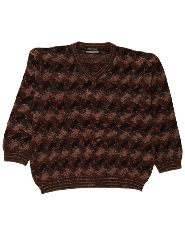 West Port Herren-Pullover mit V-Ausschnitt, groß, braun, geometrisch