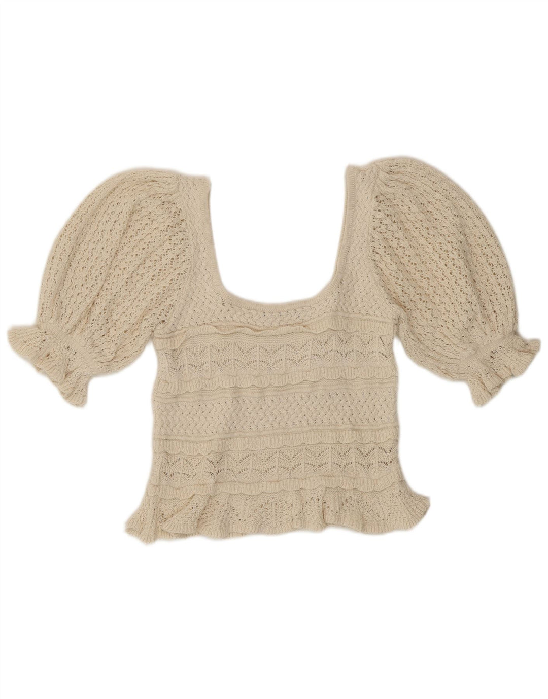 Zara Damen Crop Crochet Bluse Top UK 10 Small Beige