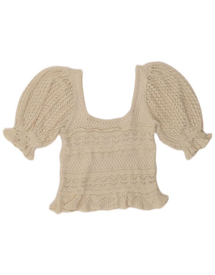 Zara Damen Crop Crochet Bluse Top UK 10 Small Beige