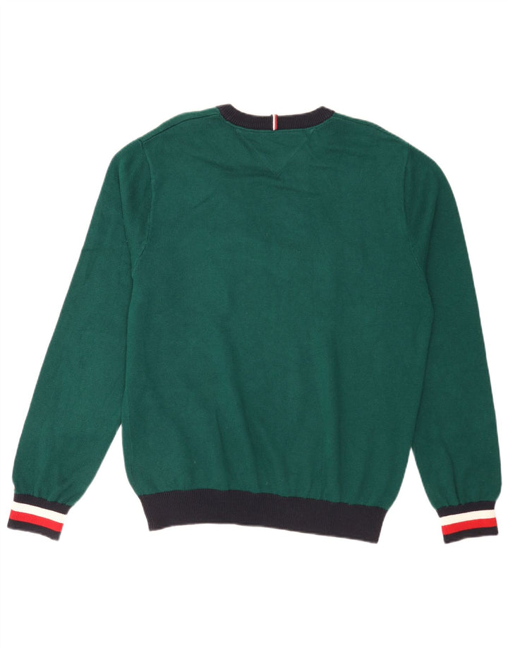 Tommy Hilfiger Herren-Pullover mit Rundhalsausschnitt, Mittelgrün, Farbblock