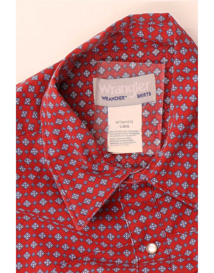 Wrangler Herren-Kurzarmhemd, groß, rot, geometrisch, Baumwolle