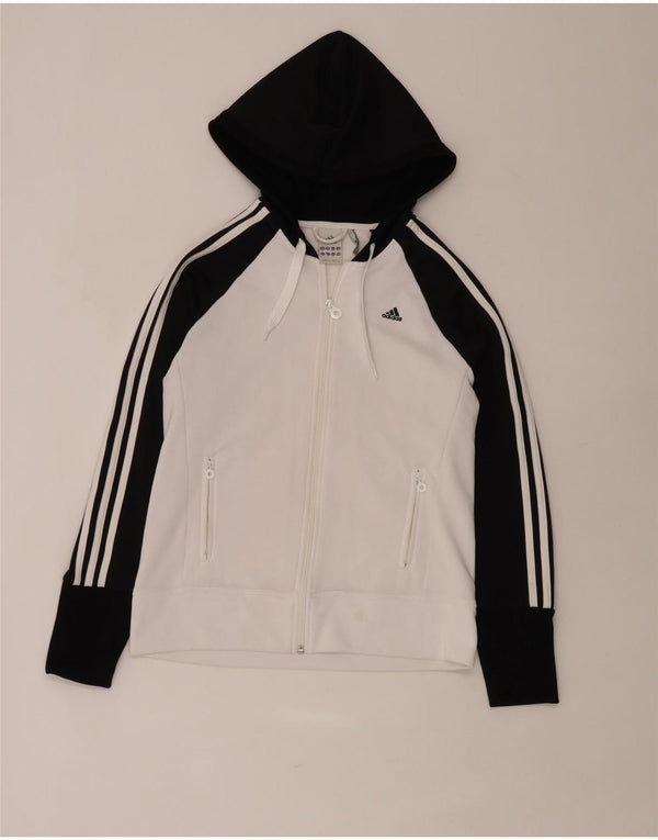 Adidas Damen Zip Hoodie Pullover UK 16 Large Weiß Colourblock Polyester