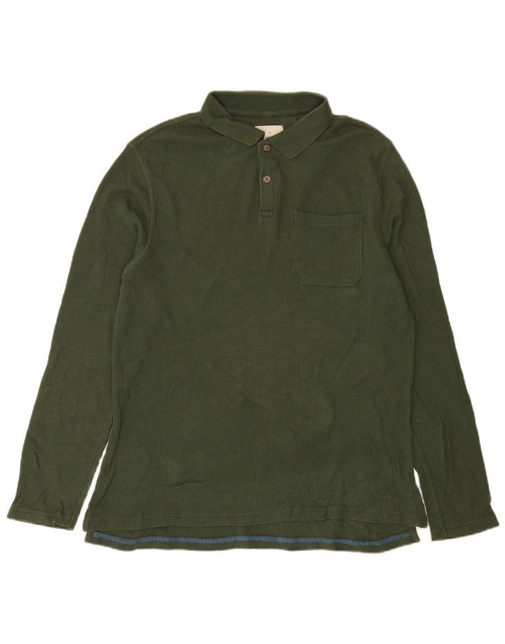 White Stuff Herren-Langarm-Poloshirt aus mittlerer Khaki-Baumwolle