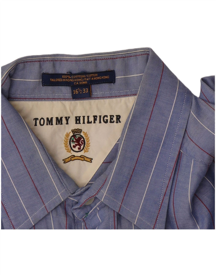 Tommy Hilfiger Mens Shirt Size 16 1/2 Large Blue Striped Cotton