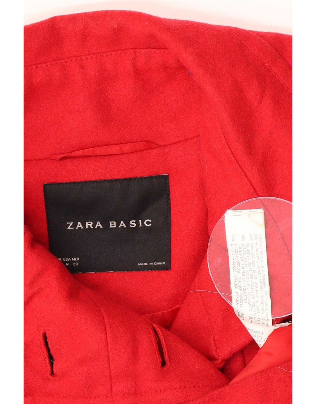 Zara Damen Pea Coat UK 14 Mittelrote Wolle