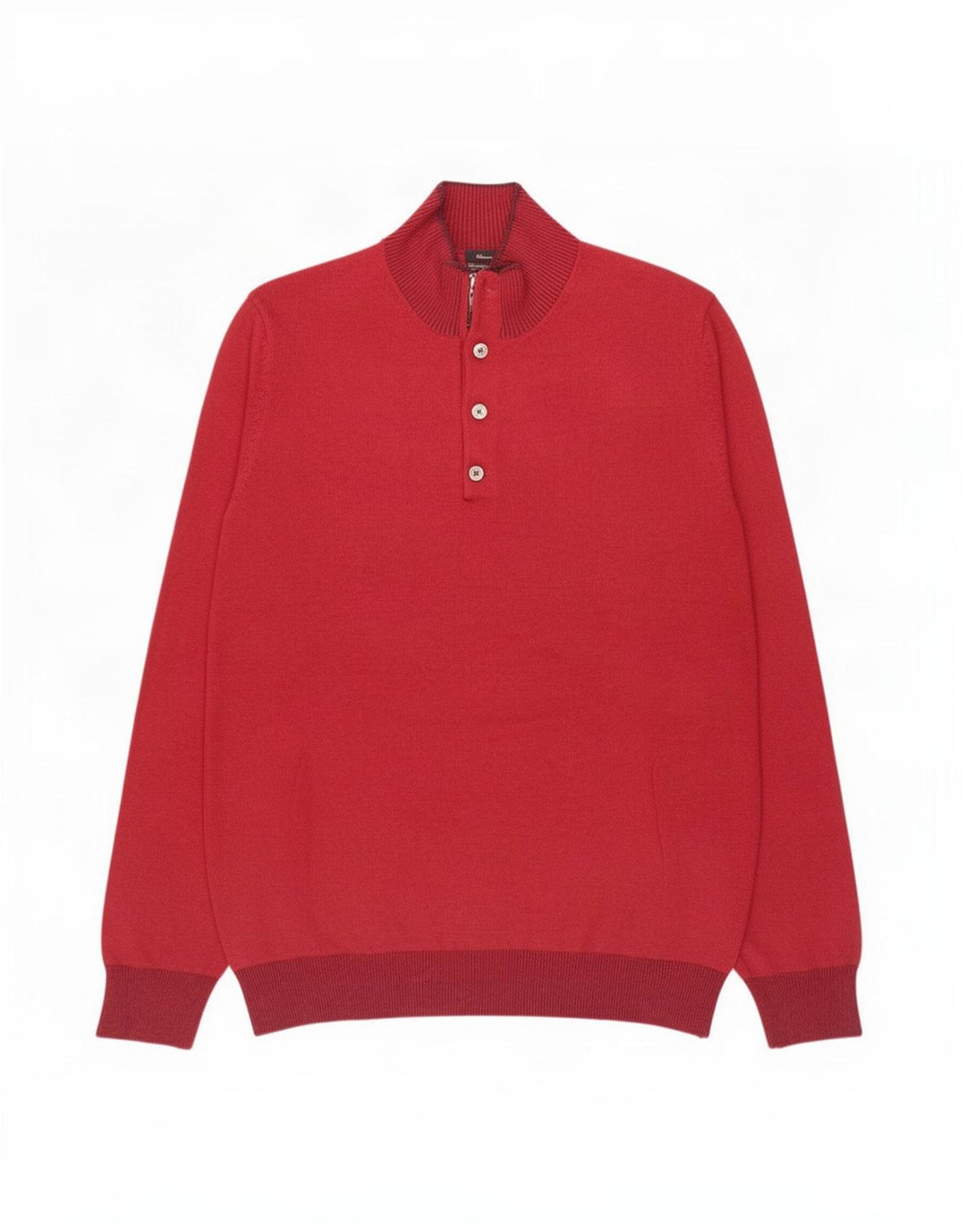 Massimo Dutti Herren-Pullover mit Knopfkragen, XL, Burgunderrot, Baumwolle