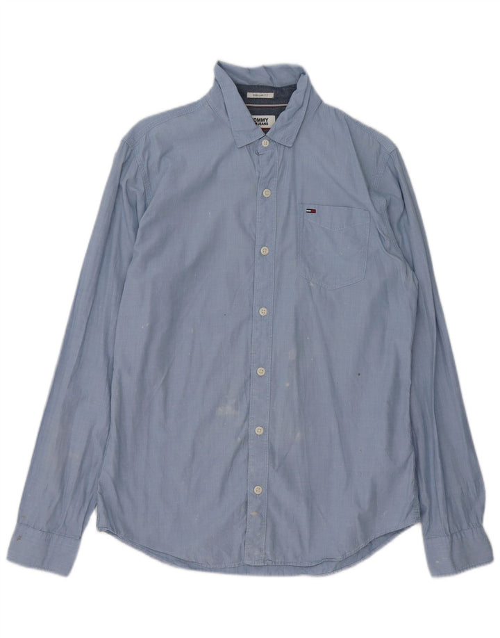 Tommy Bahama Herren-Hemd mit normaler Passform, mittelblaue Nadelstreifen-Baumwolle